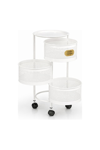 River World Tekerlekli Rengi Beyaz Açılabilen 3 Katlı Çok Amaçlı Metal Raf Mutfak, Balkon, Kiler Çok Renkli