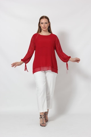 Moda Berray 3243 Kolu Taş Baskılı Şık Bluz Kırmızı 001