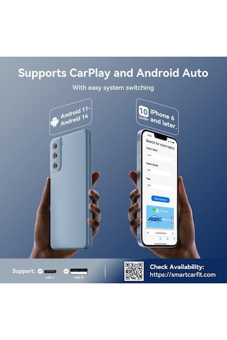 Vkemall Kablosuz Carplay/android Auto Dönüştürücü, 2-in-1 Araç Kablosuz Adaptörü, Navigasyon, Müzik, Ses Asistanı, Plug & Play - Gül Altını