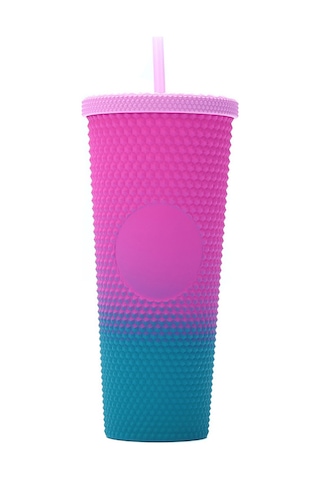 Suofeng 24oz/710ml Gradient Pembe Yeşil Abs Cam Su Bardağı, Korkuluklu, Kaşıntılı, Düşmeye Dayanıklı, Isıya Dayanıklı, Pipet Ve Kapağıyla Diğer