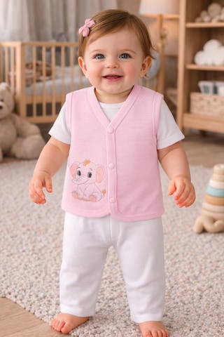Baby Shez %100 Organik Pamuklu Yenidoğan Kız Erkek Bebek Yelek Mevsimlik 3 6 9 Ay Pembe