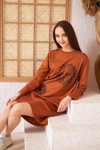 Darlin Moda Taba Baskılı Düğme Detaylı Tunik DM60346 Çok Renkli