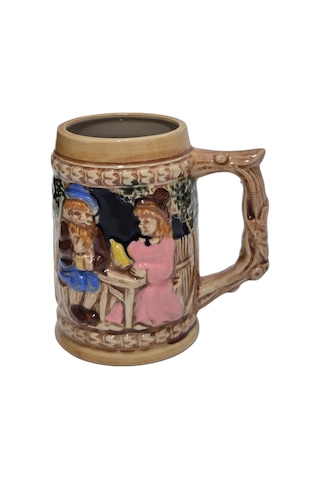 Vintage Tankart Kabartmalı İnsan Ve Doğa Tasfirli Alman Seramik Bira Bardağı 11,8cm 003