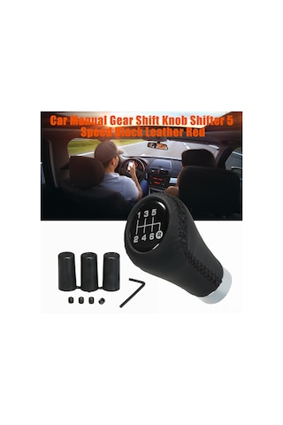 Yifomall Siyah Kırmızı Dikişli 6 Vites Evrensel Manuel Vites Topuzu - Kolay Montaj, Spor Görünüm Siyah