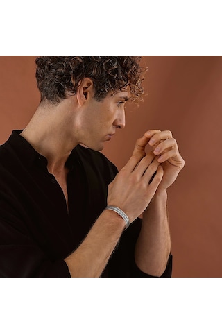 925 Ayar Gümüş İşlemeli Örgü Model Unısex Kelepçe Bileklik Gümüş