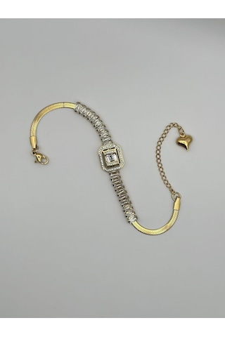 Arnes Jewelry Çelik İtalyan Ezmeli Baget Taşlı Su Yolu Bileklik Ar224nes Gold