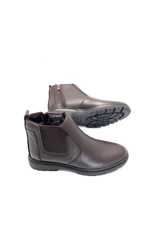 Hakiki Deri Ortopedik Jel Tabanlık Kürklü Kışlık Erkek Bot Kahve