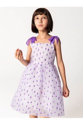 Sheshe Mor Askılı Ve Benekli Jakar Kız Çocuk Elbise Renkli