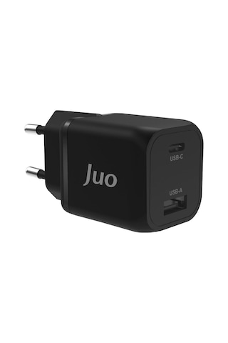 Juo 35W GaN USB-C + USB-A Şarj Aleti iPhone & iPad & Samsung PPS Uyumlu PD QC4.0 Type-C Hızlı Şarj Cihazı Siyah