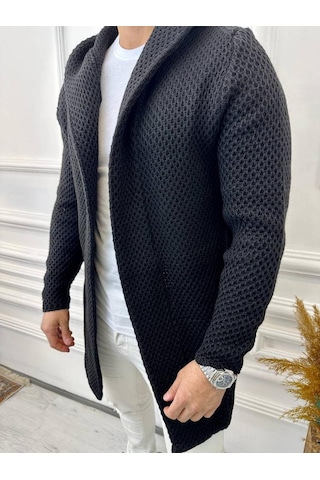 Elku Moda Elkumoda Hırka Kapüşonlu Örgü Triko Uzun Panço Hırka-HIRKA1862