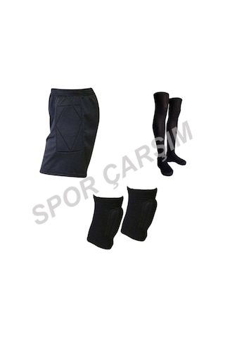 Ünal Spor Kaleci Şortu,Dizlik,Lüks Çorap Set,Ücretsiz Aynı Gün Kargo Siyah