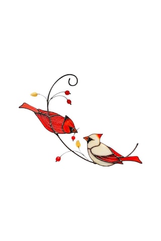 Neevoyu Kırmızı Kardinal Kuşu Cam Vitray Pencere Asmaca, Ev Bahçe Dekorasyonu, Anma Hediyesi, Demir Çelik Açık Desenli