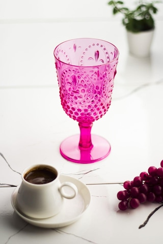 Akrilik Pembe Tekli Kadeh & Su Meşrubat Kahve Yanı Bardağı 450 Ml Cam Değildir Pembe