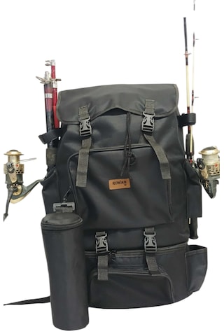 Termal Alt Bölmeli+termal Matara Çantalı Kamp,balıkçı Sırt Çantas Siyah