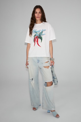 Grımelange Cassıane Kadın Bisiklet Yaka Kısa Kollu Ön Ve Arka Baskılı Regular Beyaz T-shirt