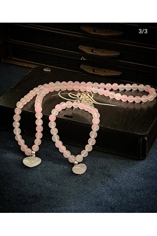 Fy Doğaltaş Pembe Kuvars Kolye Bileklik Set Ve Kalp Sallantı Pembe