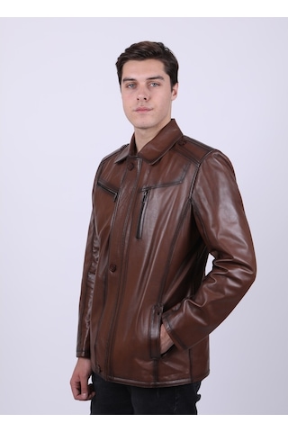 New Zaya Leather Erkek Açık Kahverengi Hakiki Deri Deri Mont Açık Kahverengi