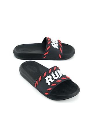 Gezer Erkek Yazlık Run Pu Islak Zemine Uygun Ev Banyo Bahçe Havuz Terlik Siyah-kırmızı Siyah - Kırmızı