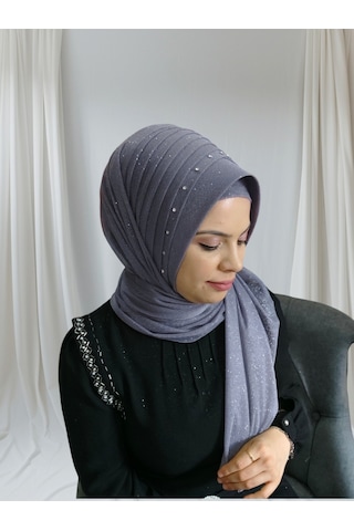 Simli Koyu Gri Nuray Model Hazır Duvak Hazır Şal Hazır Türban