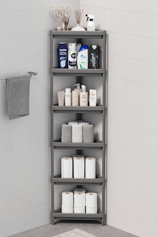 6 Katlı Üçgen Plastik Gri Banyo Mutfak Rafı Mıt1235 Çok Renkli