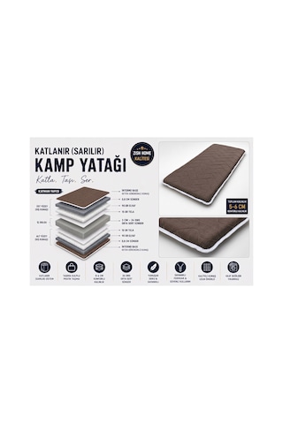 Kahverengi Taşınabilir Katlanır Yatak Karavan Kamp Yatağı Anne Yanı Yer Yatağı 80 X 200 Kahve