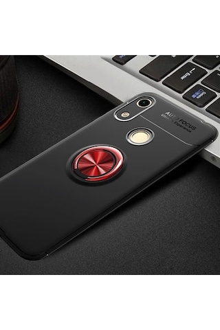 Huawei Y6s 2019 Kılıf Yüzüğü Stant Ve Araç Tutucu Olabilen Şık Esnek Premium Silikon Kapak Ryc/ravel Siyah - Kırmızı