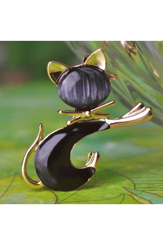 Sones Sevimli Kedi Broşu Kedi Gözü Taş Broşu Siyah