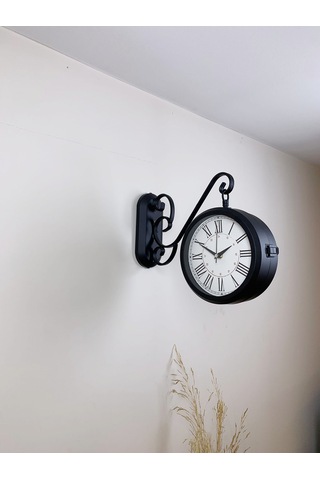 Siyah Metal Modern İstasyon Saati 36 X 25 Cm