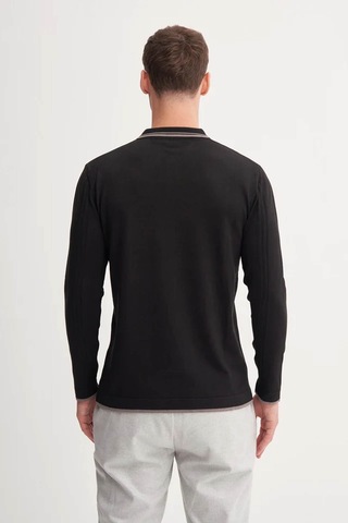 Cazador Çizgi Desenli Polo Yaka Siyah Erkek Kazak 33035 Siyah