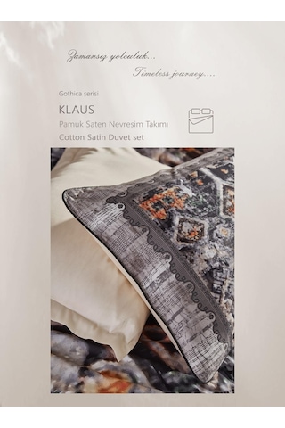 Clup Cotton Çift Kişilik Pamuk Saten Nevresim Takımı Klaus Gri Diğer