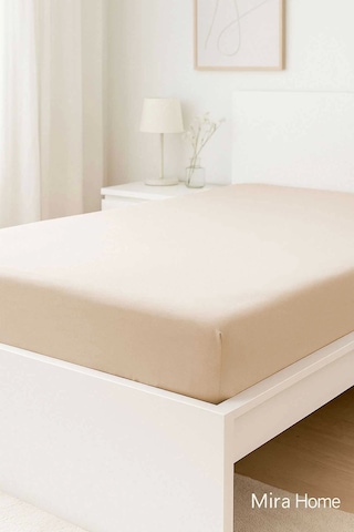 Tek Kişilik Düz Penye %100 Pamuklu Lastikli Çarşaf 100x200 Cm Newsheet Bej Çok Renkli