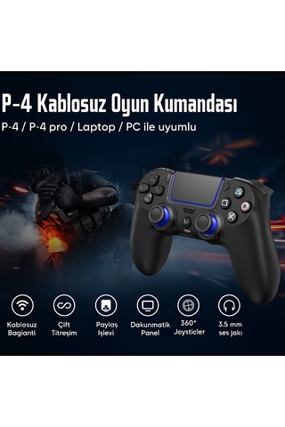 Ps-4 İçin Kablosuz Kontrol Cihazı Çift Titreşimli Rgb Led Gamepad