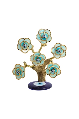 Feng Shui Nazar Boncuğu Çiçeği Hayat Ağacı Biblo Servet Çakra Şans Ağacı Mavi Göz Gül Ağacı 15 Cm. 44630224