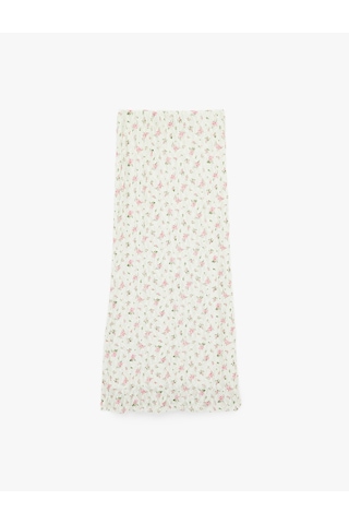 Koton A Kesim Slim Fit Çiçekli Midi Dantel Etek Beyaz Desenli 6sak10027uk Beyaz Desenli
