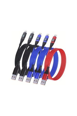 Boatshop1 10ft İphone Şarj Kablosu 5li Set Siyah Siyah Mavi Mavi Kırmızı 2 Metre Mfi Naylon Örgülü Hızlı Şarj Kablosu İphone İpad Uyumlu