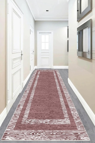 Pelangi Geometrik Çerçeve Desenli Dijital Baskı Yıkanabilir Kaymaz Taban Modern Salon Halısı Ve Yolluk, Gül Kurus Çok Renkli
