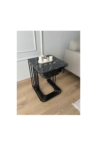 4'lü Tekerlekli Sehpa Siyah Carrara Çok Renkli