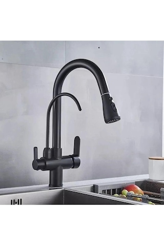 Profaucet Fleko Siyah Arıtmalı Spiralli Evye Mutfak Bataryası