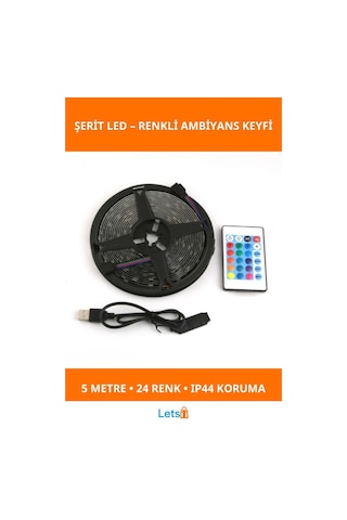 Rgb Kumandalı 30 Led Usb Aydınlatma Şeridi 5m 1 Adet