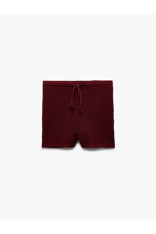 Koton Beli Bağcıklı Normal Bel Triko Mini Şort Bordo 5sal40001ıt Bordo