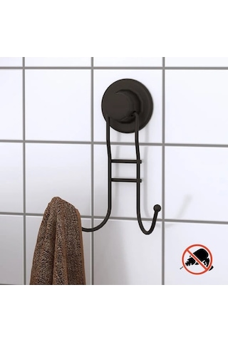 Vakumlu Banyo Tuvalet Havlu Askısı 2 Kancalı Siyah Siyah