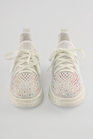 Mubiano Kadın Sneaker Taş Detaylı Kalın Tabanlı Diamond Beyaz Beyaz