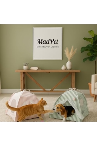 Kedi Köpek Evi Çadırı Taşınabilir Katlanabilir Pet Çadırı File Pencereli, Minderli, Konforlu Kapalı Uyku Alanı Hafif Ve Dayanıklı Küçük Irk Kedi Köpek Çadır Evi Pembe