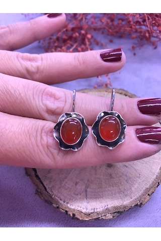 Nsa Gümüş Akik Taşlı Gümüş Küpe 925 Ayar Taş N11.10730