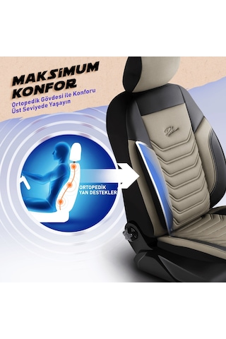 Panda Florida Serisi Pike Kumaş Oto Koltuk Kılıfı Bej - Siyah