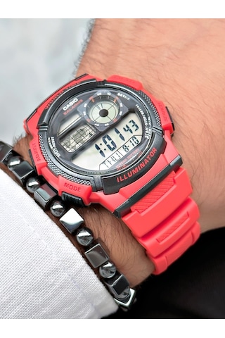 Casio Nda3185 Dünya Saati Takvimli Erkek Kol Saati Kırmızı + Bileklik