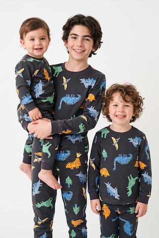 Zuzunga Dinozor Desenli Siyah Uzun Kollu Erkek Çocuk Pijama Takımı Antrasit