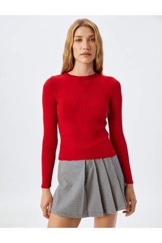 Koton Bisiklet Yaka Uzun Kollu Slim Fit Triko Kazak Kırmızı 5wak90543ht Kırmızı