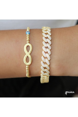 925 Ayar Gümüş Taşlı Gold Gurmet Bileklik