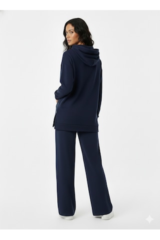 Soft&Basic Kapüşonlu Yanları Çıt Çıt Detaylı Sweatshirt Ve Nervürlü Pantolon Alt Üst Takım Lacivert